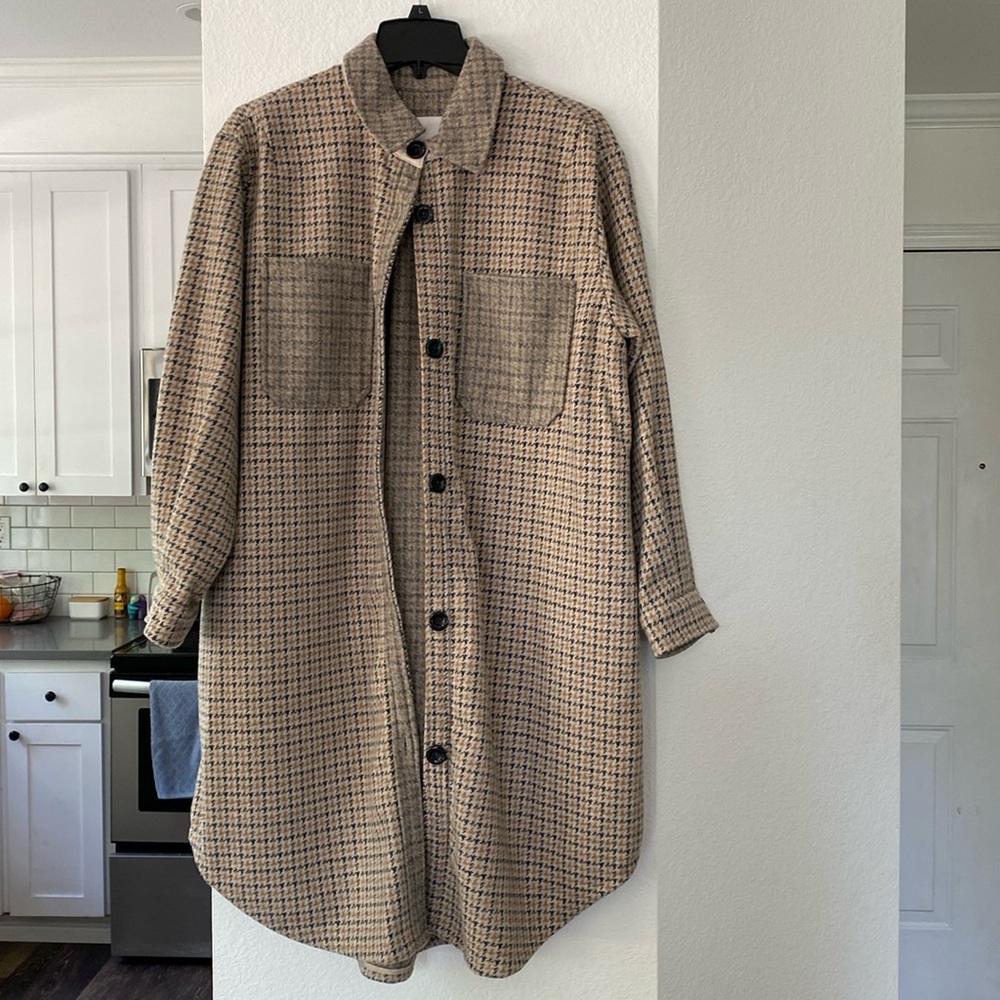 GB Plaid Button-Up Tunic Heavy Cardigan Jacket, M